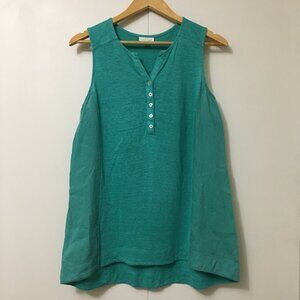 Love Linen 100% Linen Teal Blue A-Line Tank Top Sleeveless Shell Size S